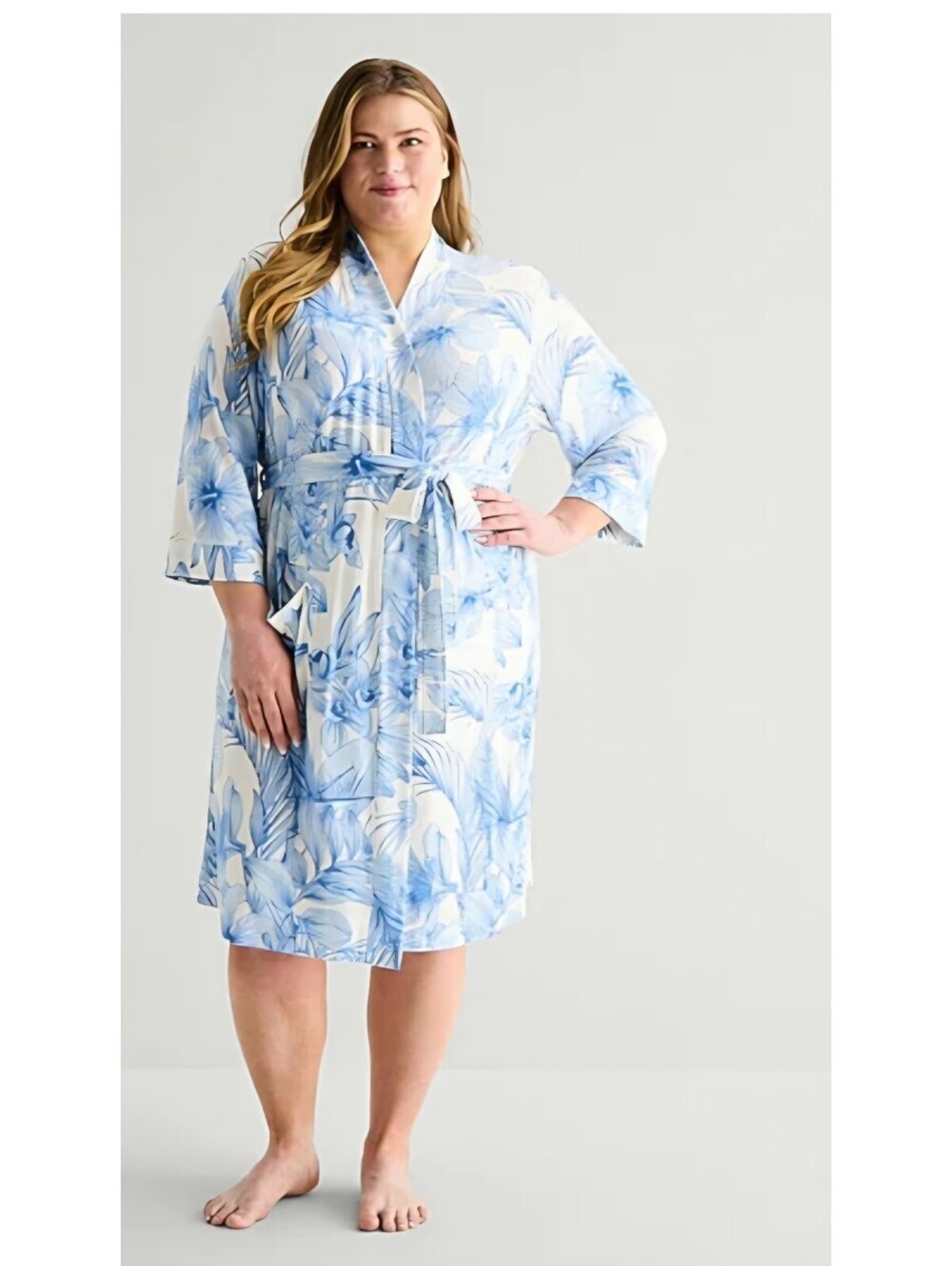 Liz Claiborne Plus Size 3X Blue Floral Robe with Belt